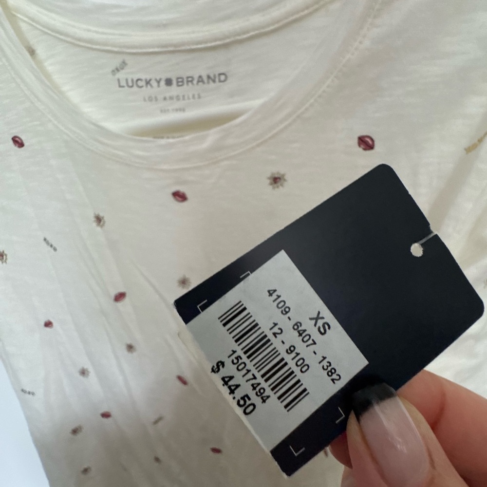 WT LUCKY BRAND Cream Crew Neck Tee (XS) - Picture 9 of 9